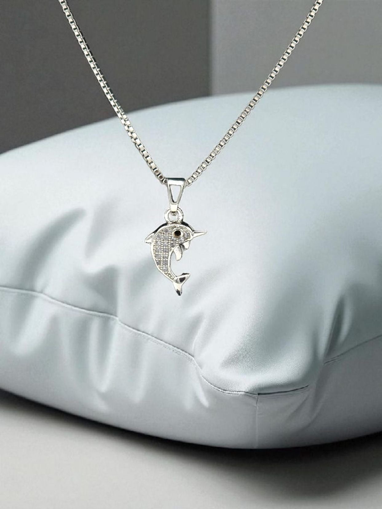 Minimalist Dolphin Necklace Rhodium Finish