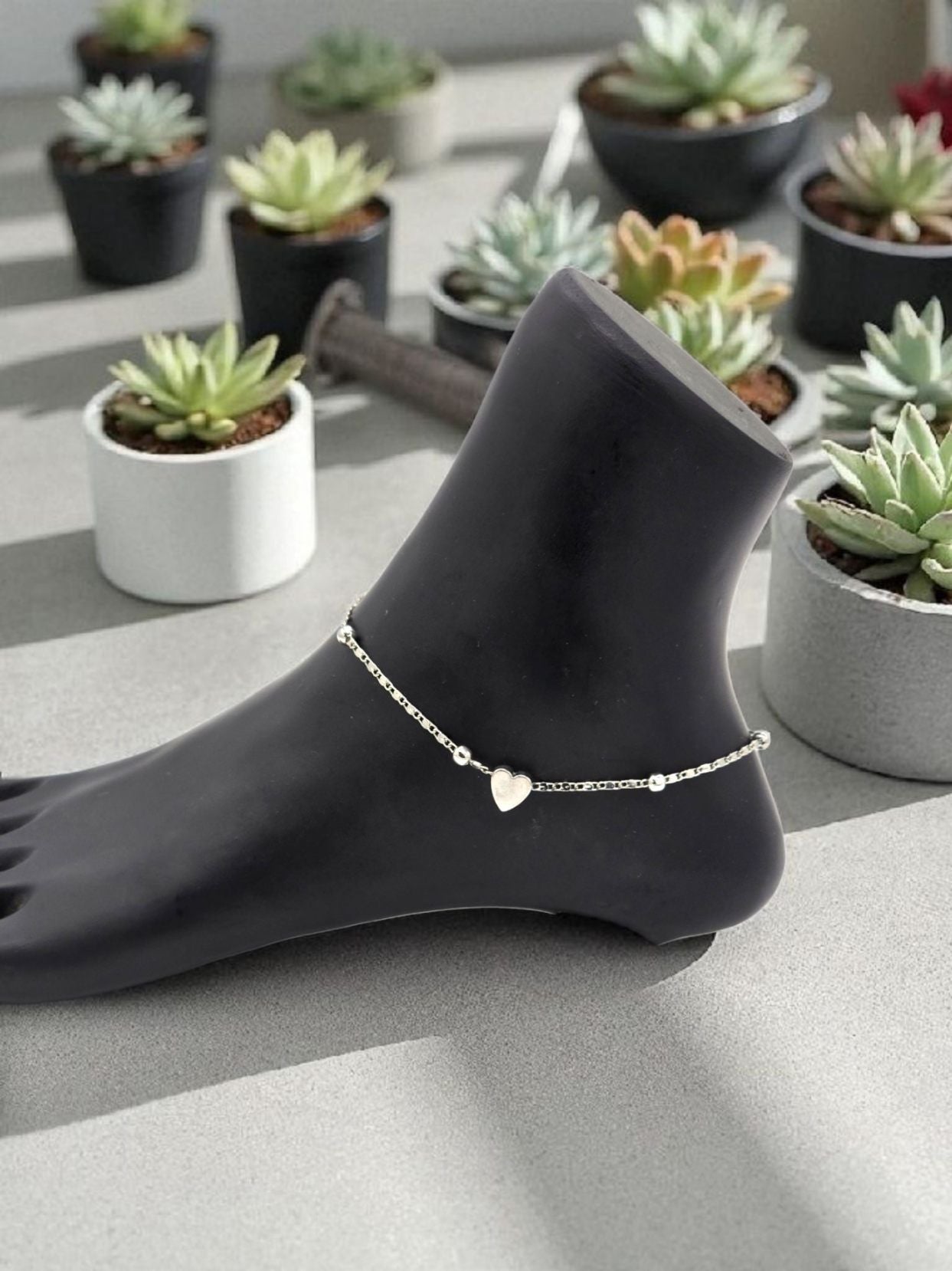 Ball Chain And Heart Anklet