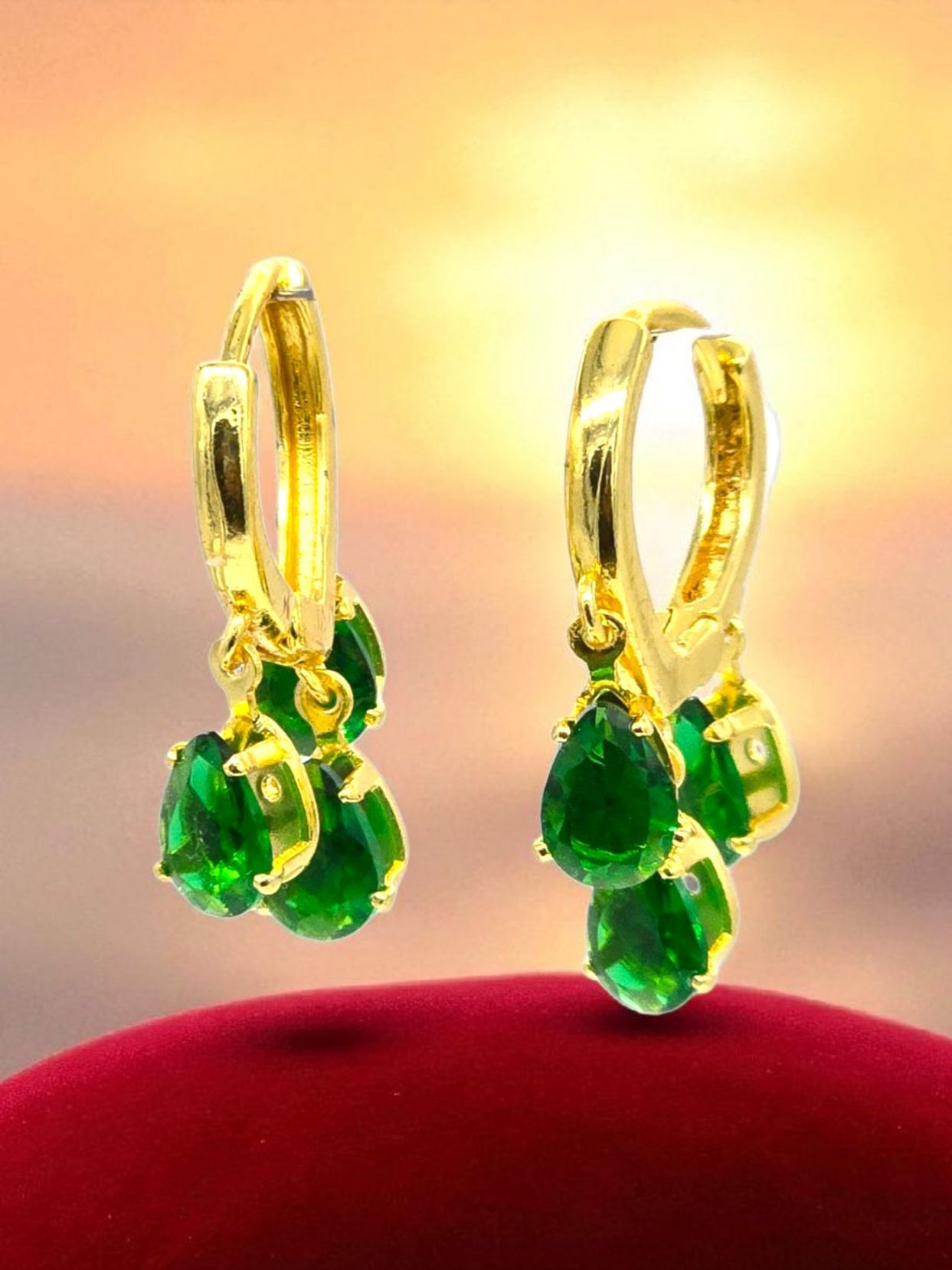 Tri Drop Hoops Emerald Green