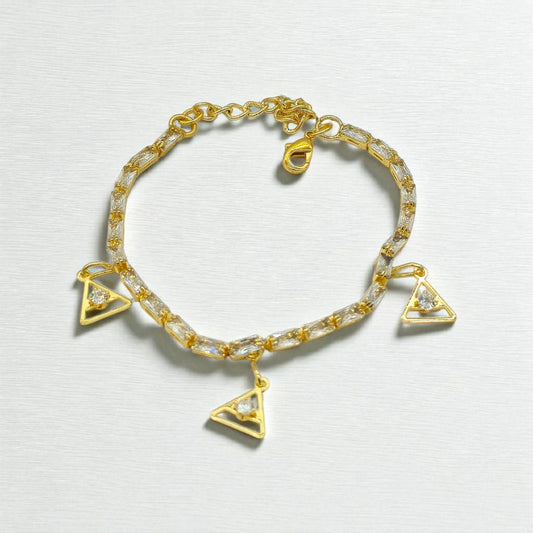Sleek Ad Tennis Bracelet With Triangle Charms 18 K Gold Plated