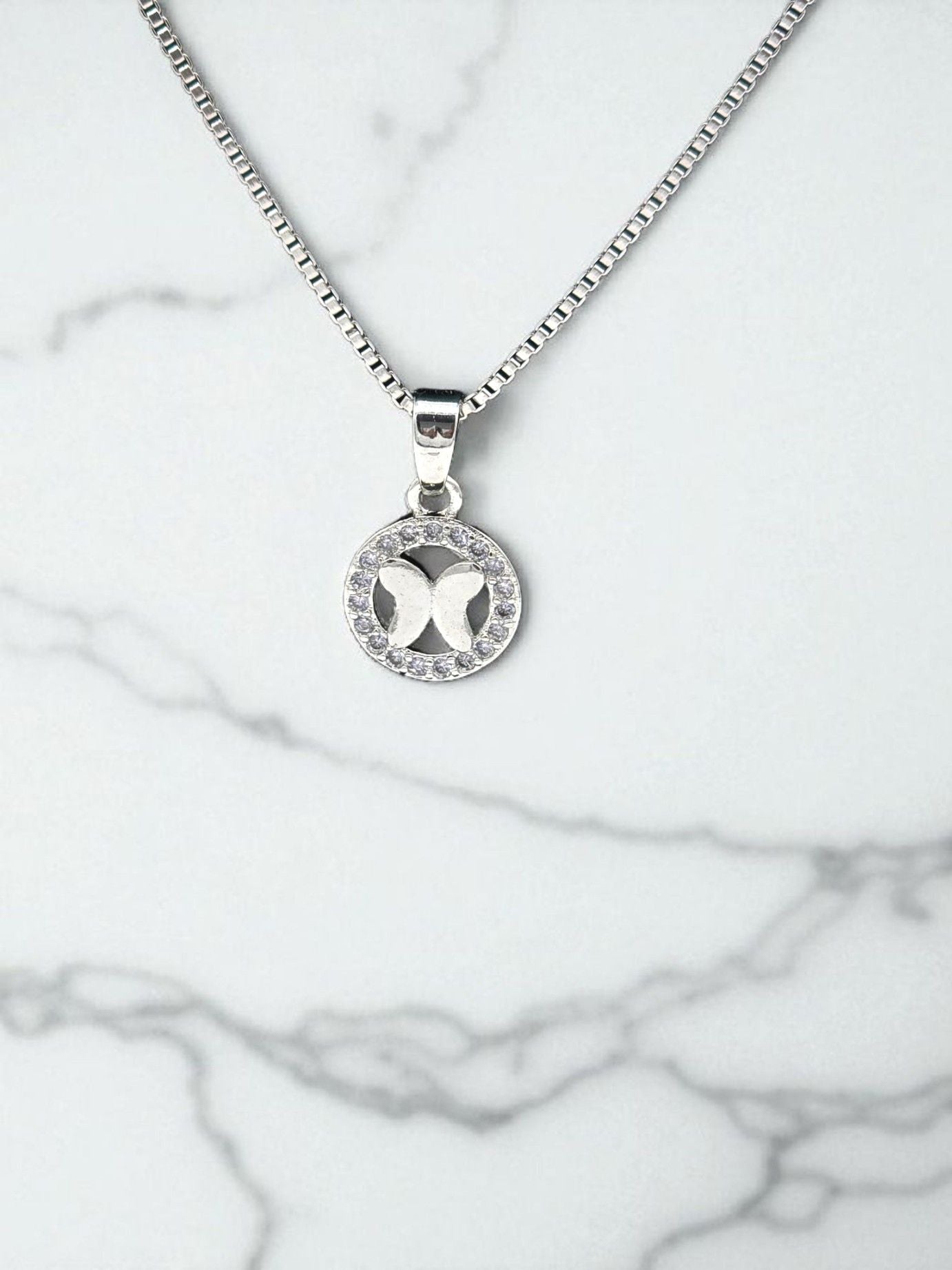 Minimalist Butterfly Necklace Rhodium Finish