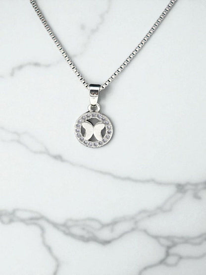 Minimalist Butterfly Necklace Rhodium Finish