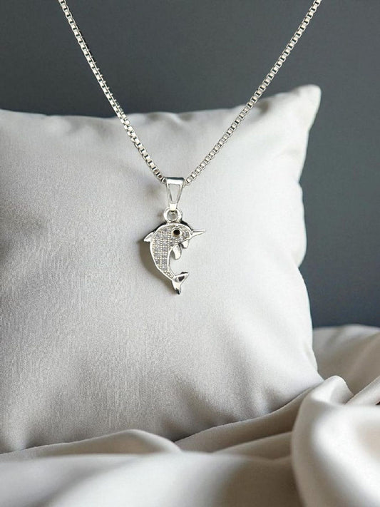 Minimalist Dolphin Necklace Rhodium Finish