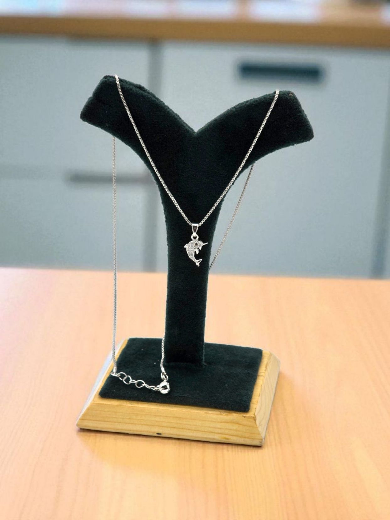 Minimalist Dolphin Necklace Rhodium Finish
